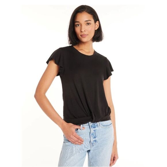 Women's Ultra Soft Relaxed Fit Twist Front Flutter Sleeve Top T-Shirt Size S - Picture 6 of 6